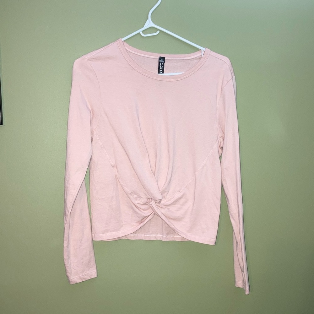 Design Lab Lord & Taylor Pink Tie Front Fitted Blouse